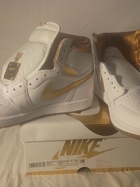 Nike Air Jordan 1 High White with Metallic Gold Swoosh